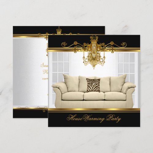 HouseWarming Party Chandelier Rich Gold Black Invitations