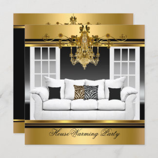HouseWarming Party Chandelier Rich Gold Black Invitation