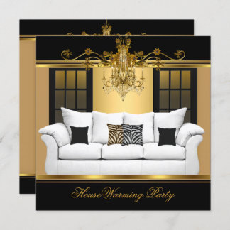 HouseWarming Party Chandelier Rich Gold Black Invitation