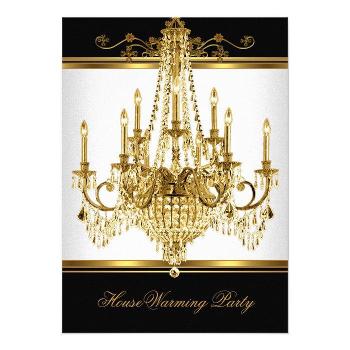 HouseWarming Party Chandelier Rich Gold Black Invite