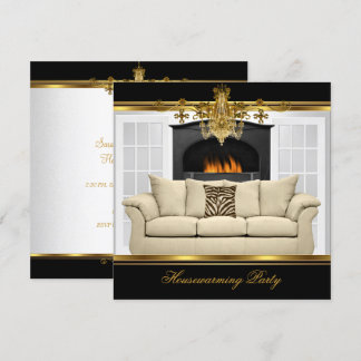 Housewarming Party Chandelier Rich Gold Black Invitation