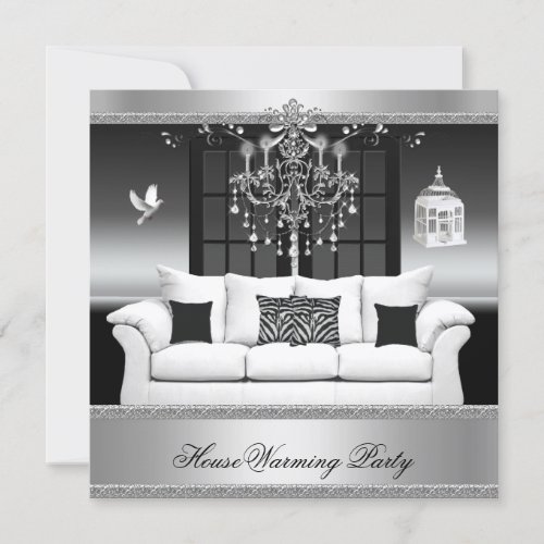 HouseWarming Party Chandelier Rich Silver Black Invitation