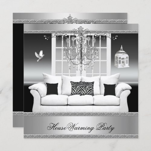 HouseWarming Party Chandelier Rich Silver White Invitation