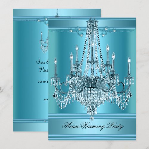 HouseWarming Party Chandelier Rich Teal Blue Personalized Invitation