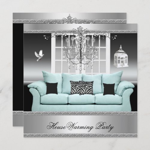 HouseWarming Party Chandelier Teal Silver White Invitation