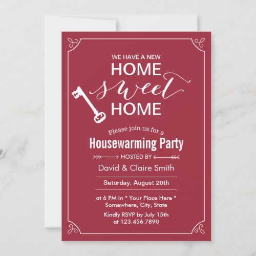 Housewarming Party Classic Red New Home Sweet Home Invitation