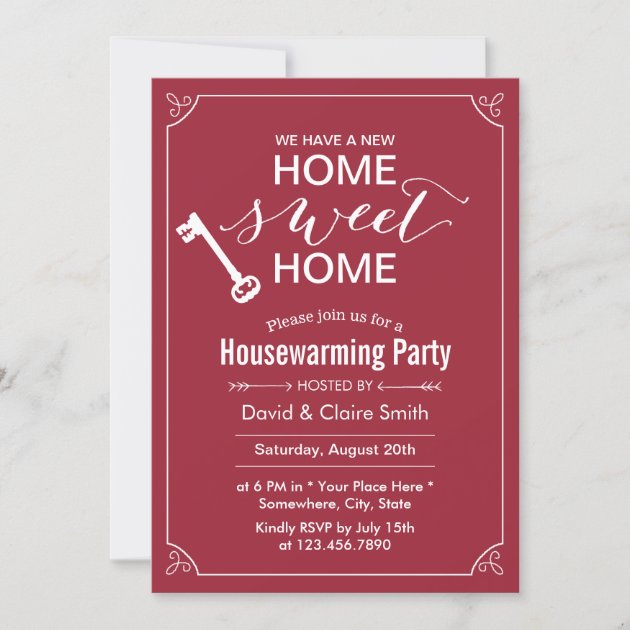 Red Home Sweet Home Housewarming Party Personalised Invitations 