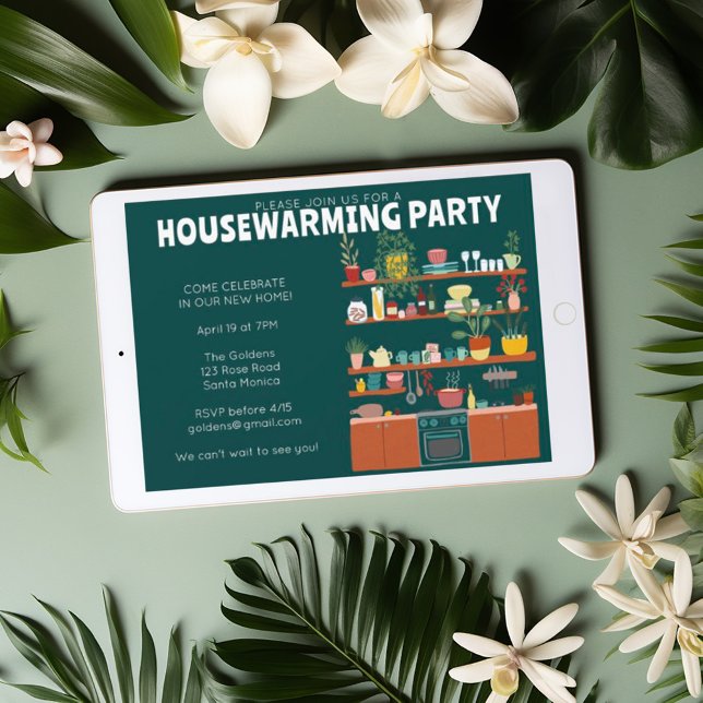 Housewarming Party Cute Cozy Kitchen Tree-Free Invitation (Cute whimsical housewarming party invitation. Customize with your own text, send digitally tree free)