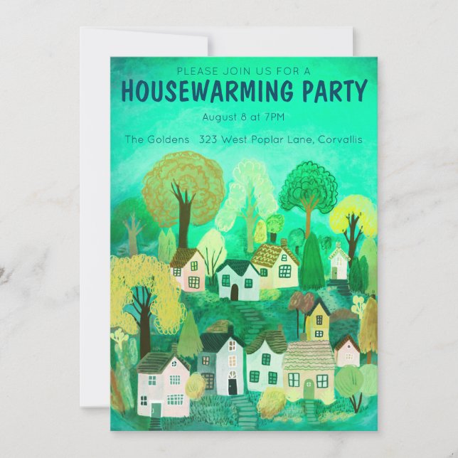 Housewarming Party Drawing Cute Country Village Invitation (Front)