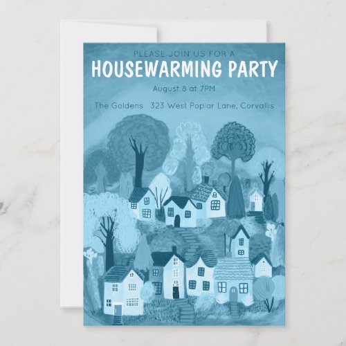 Housewarming Party Drawing Cute Country Village Invitation