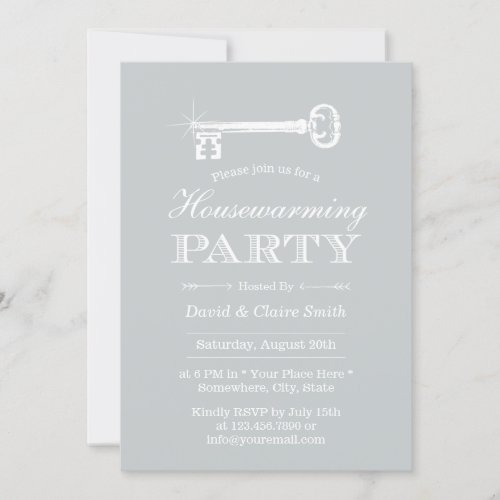 Housewarming Party Elegant Silver Skeleton Key Invitation