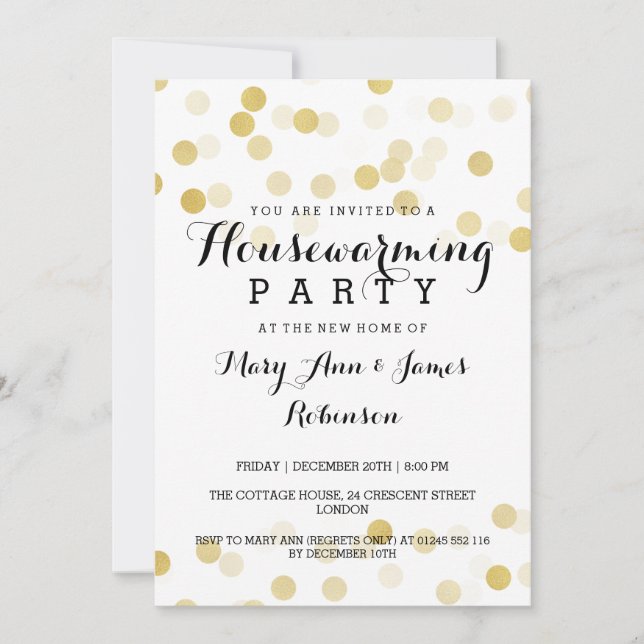 Housewarming Party Faux Gold Foil Glitter Lights Invitation (Front)