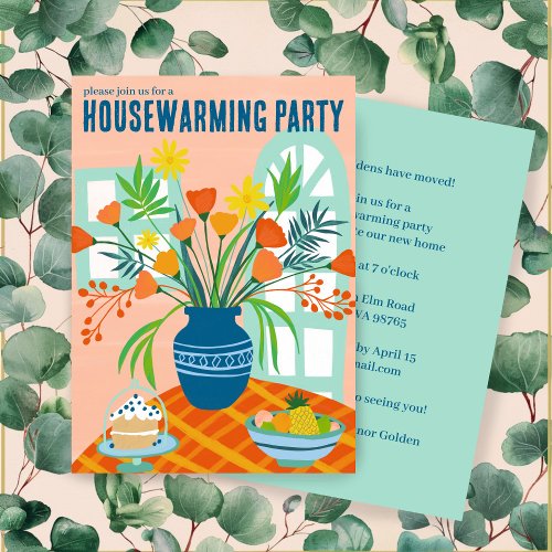 HOUSEWARMING Party Floral Bouquet New Home Cute  Invitation