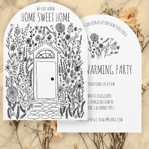HOUSEWARMING PARTY Garden Door Hand Drawn Doodle  Invitation