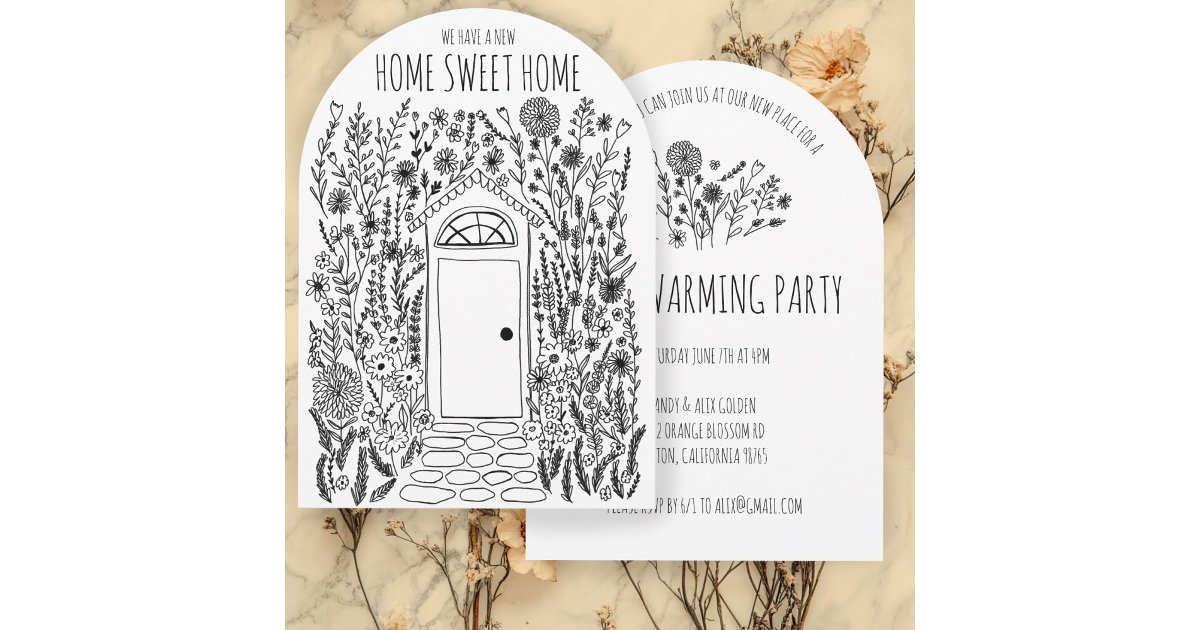 HOUSEWARMING PARTY Garden Door Hand Drawn Doodle Invitation | Zazzle