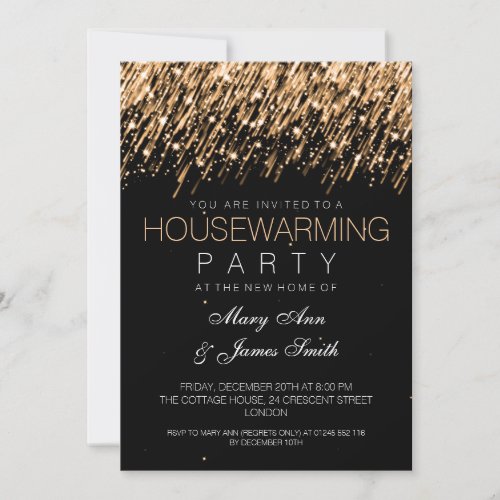 Housewarming Party Gold Falling Stars Invitation