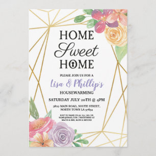 Housewarming Party Gold Frame Summer Floral Invite