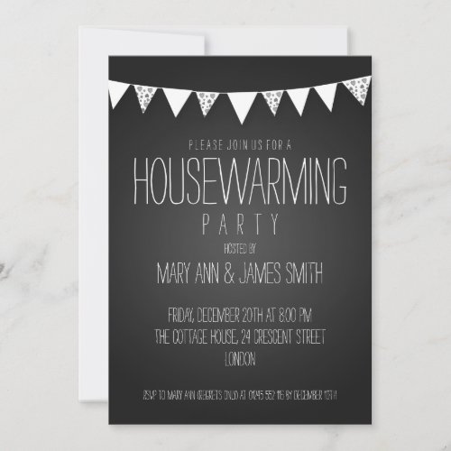Housewarming Party Hearts Bunting Black Personalized Invitations