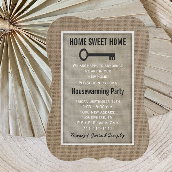 Housewarming Party Invitation Burlap by henishouseofpaper at Zazzle