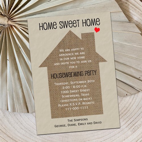 Housewarming Party Invitation -- Burlap House
