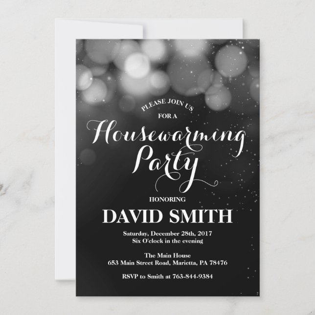 Housewarming Party Invitation Card Silver Glitter (Front)