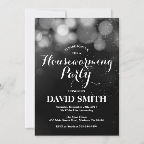Housewarming Party Invitation Card Silver Glitter