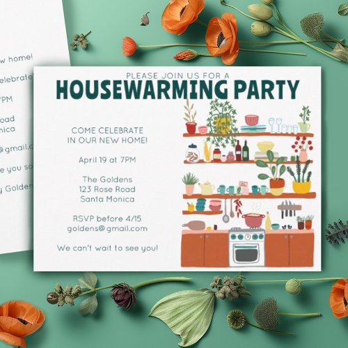 Housewarming Party Invitation Cute Cozy Kitchen 