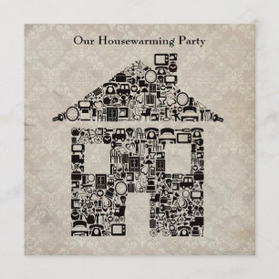 Housewarming Party Invitation - Damask Wallpaper