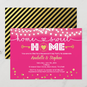 Housewarming party invitation Hot pink and gold