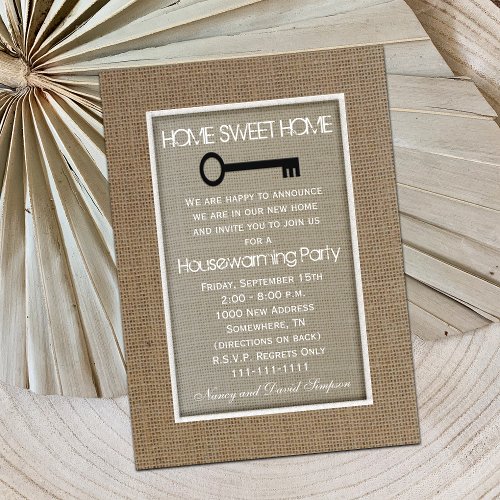 Housewarming Party Invitation - Key on Burlap