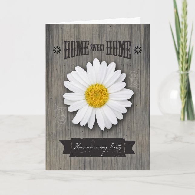 Housewarming Party Invitation, Rustic Daisy Invitation (Front)