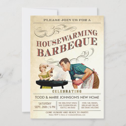 Housewarming Party Invitations  BBQ Vintage