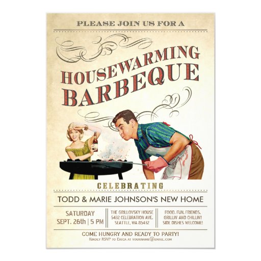 Housewarming Party Invitations BBQ Vintage