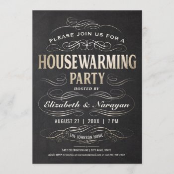 Housewarming Party Invitations Gold Foil by Anything_Goes at Zazzle