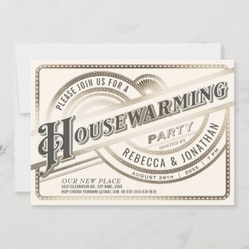 Housewarming Party Invitations - Retro Gold Foil by Anything_Goes at Zazzle