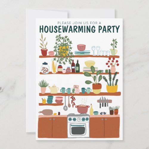 Housewarming Party Invite Cute Art Cozy Kitchen 