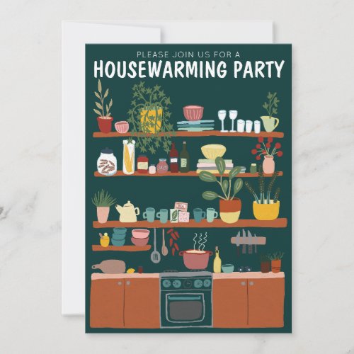 Housewarming Party Invite Cute Art Cozy Kitchen 