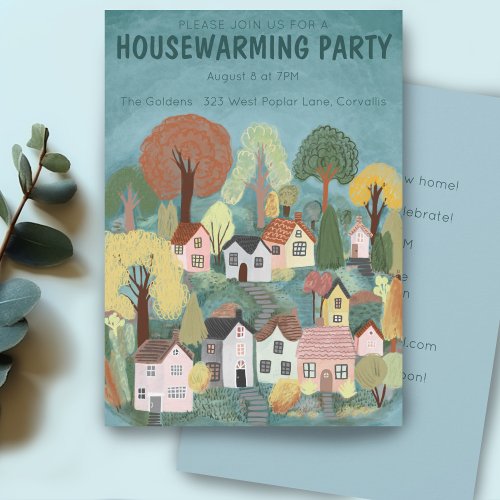 Housewarming Party Invite Cute Country Village Art