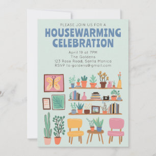 Housewarming Party Invite Cute Living Room Shelves