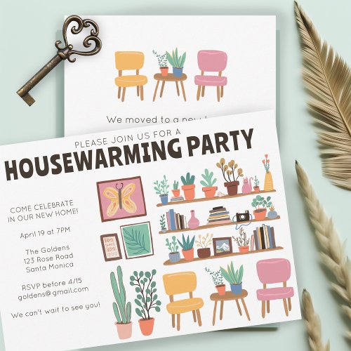 Housewarming Party Invite Cute Living Room Shelves