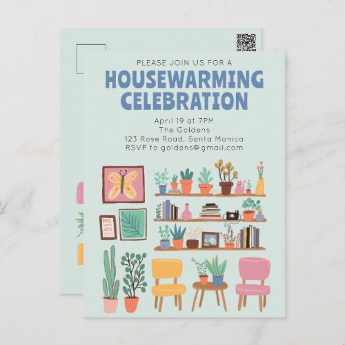 Housewarming Party Invite Cute Living Room Shelves