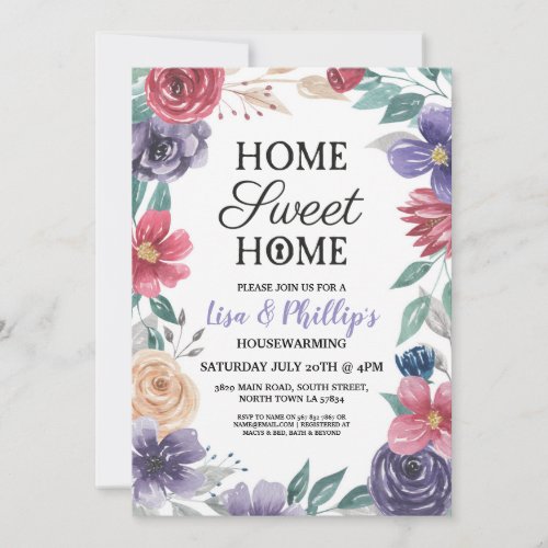 Housewarming Party Jewel Flowers Floral New Home Invitation