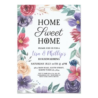 Housewarming Party Jewel Flowers Floral New Home Invitation