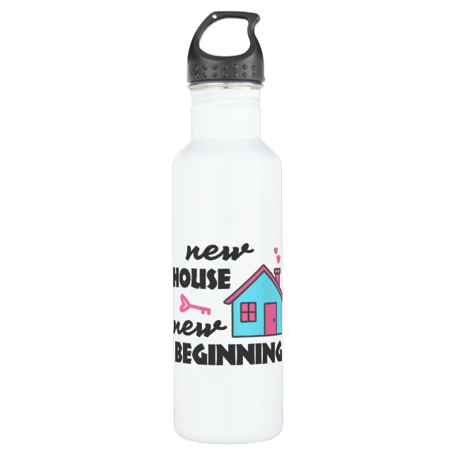 Housewarming party New House New Beginning Stainless Steel Water Bottle (Front)