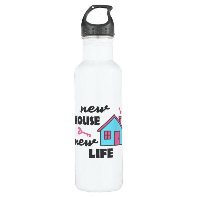Housewarming party New House New Life Stainless Steel Water Bottle (Front)