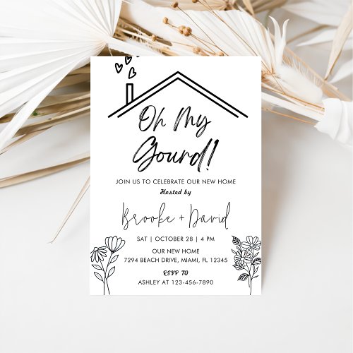 Housewarming Party Oh My Gourd Black  White Invitation