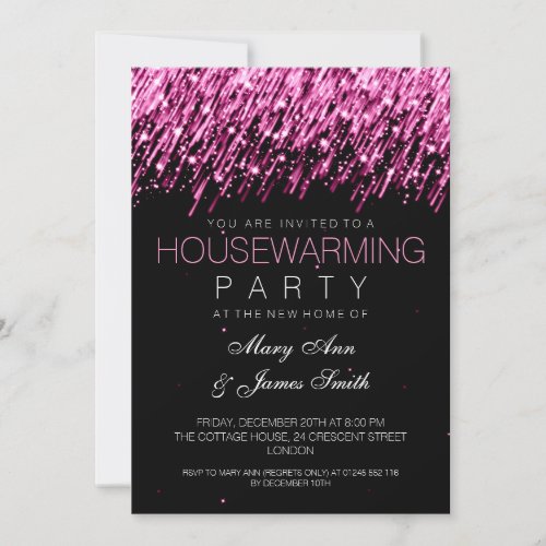 Housewarming Party Pink Falling Stars Invitation