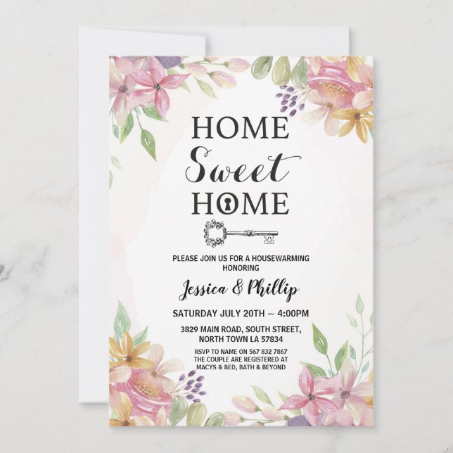 Housewarming Party Pink Flowers New Home House Invitation (Front)