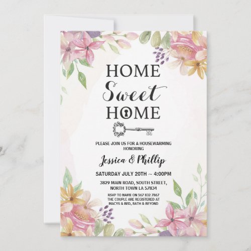 Housewarming Party Pink Flowers New Home House Invitation