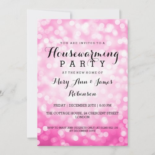 Housewarming Party Pink Glitter Lights Invitation